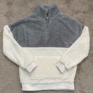 Hippie Rose Teddy Sherpa Furry Fleece Pullover ¼ Zip Sweater Jacket